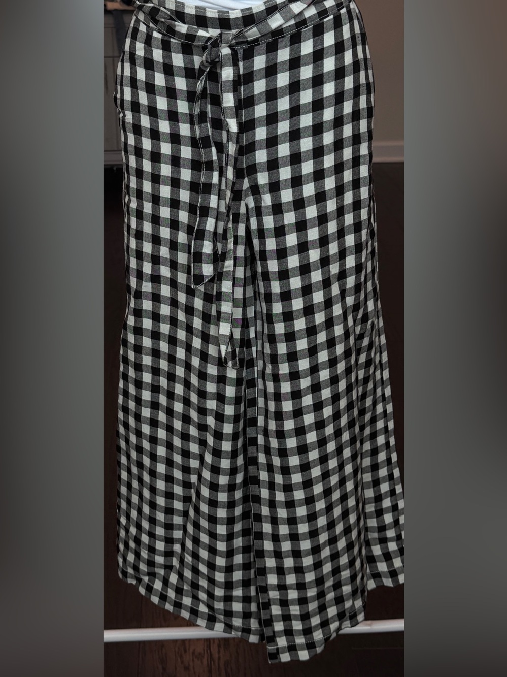 LOFT Black and White Gingham Plaid Wide Leg Pants
